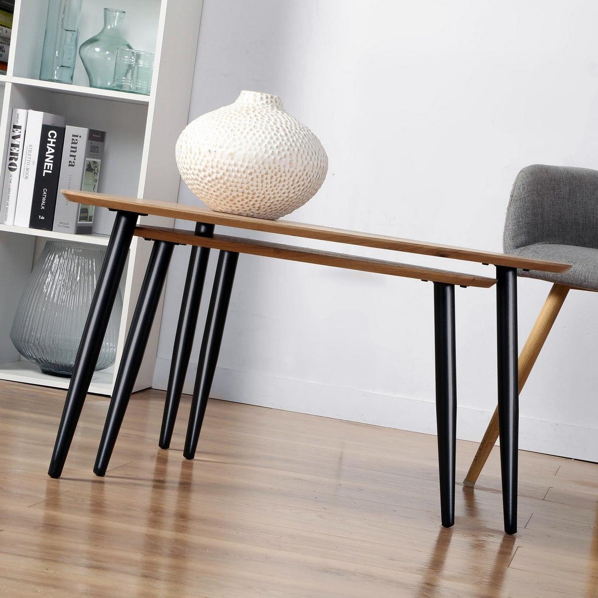 TISCH ineinander 2er-Set mit Metallbeinen 80/60/42 cm - Eschefarben, Holzwerkstoff (9.5/60/42cm) - Calicosy