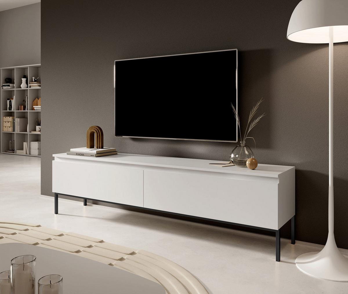TV-SCHRANK Bemmi Weiß mit schwarzen Beinen, 175 cm - Schwarz/Weiß, Holzwerkstoff/Metall (175/46/32cm) - Selsey