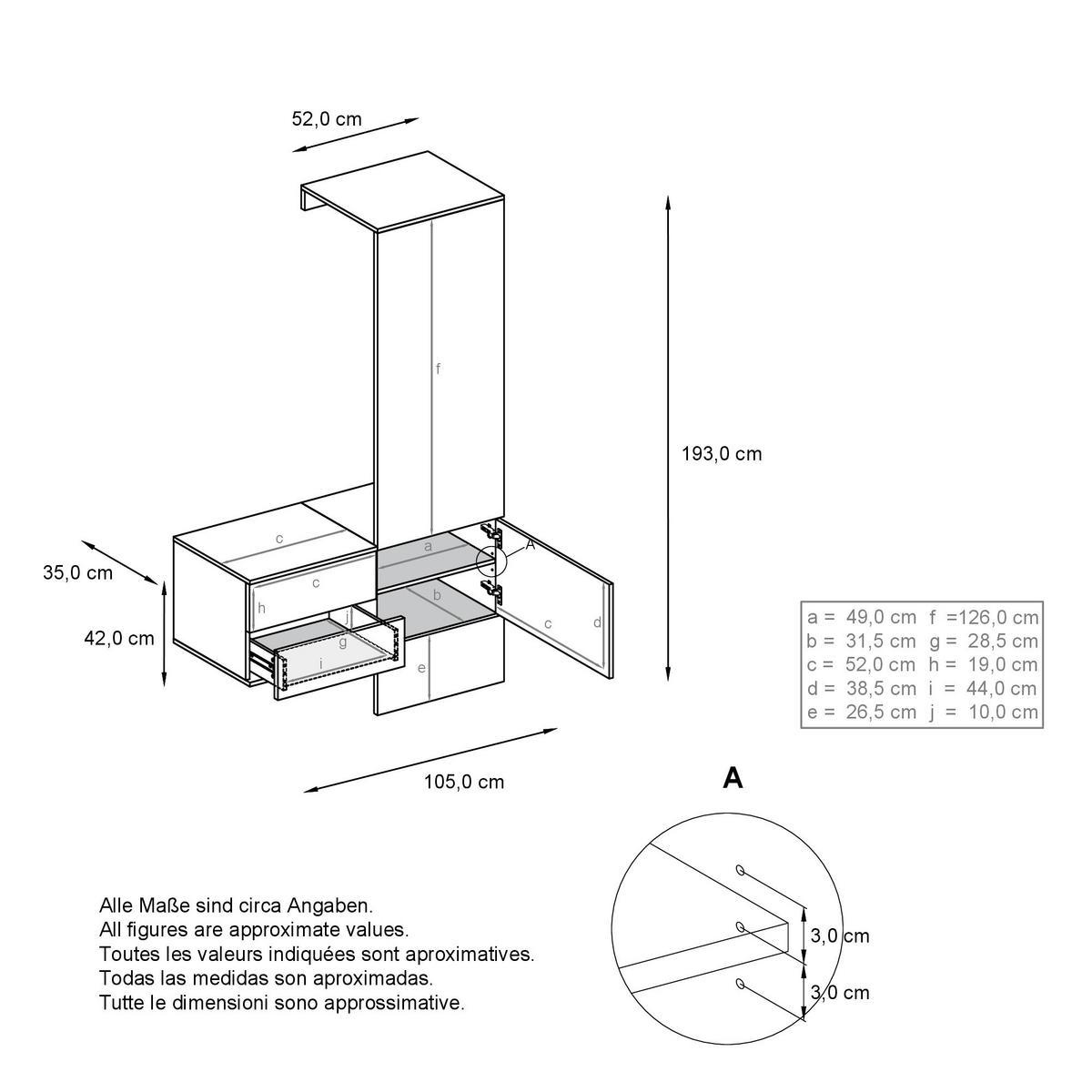 GARDEROBE Carlton Paneel in Eiche Nature - Eichefarben, Holzwerkstoff (105/193/35cm) - Vladon