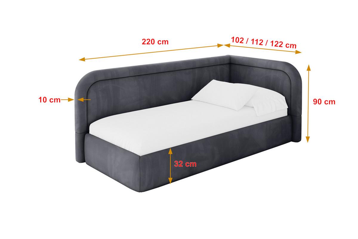 EINZELLBETT Jugendbett mit Bettkasten und Matratze H3/H4, Links - JOVY 90x200 Dunkelgrau - Dunkelgrau, Holzwerkstoff/Textil (90/200cm) - ALTDECOR