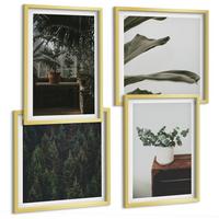 BILDER SET 4er Set - 50x50 cm & 40x60 cm Goldrahmen - Rustikale Topfpflanzen - Goldfarben, Kunststoff (50/50cm) - TULUP