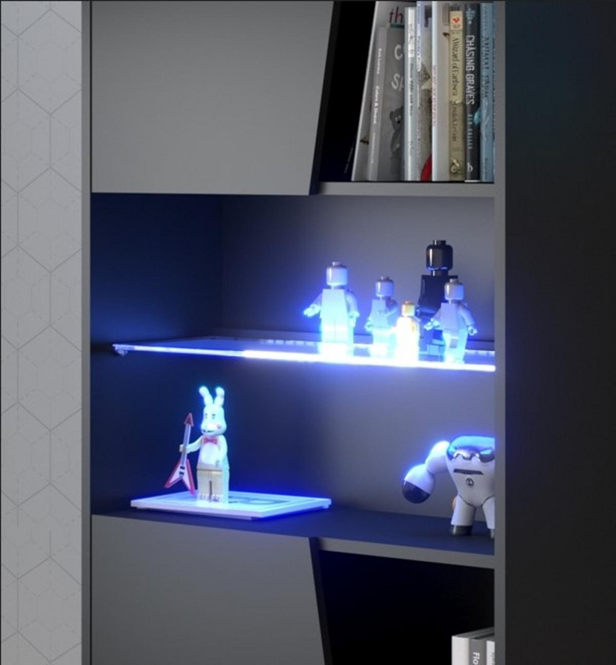 SCHREIBTISCHKOMBINATION schwarz, Eiche, Gamingtisch und Schrank inklusive LED-Beleuchtung - Eichefarben/Schwarz, Holzwerkstoff/Metall (62/286/180cm) - Parisot Meuble