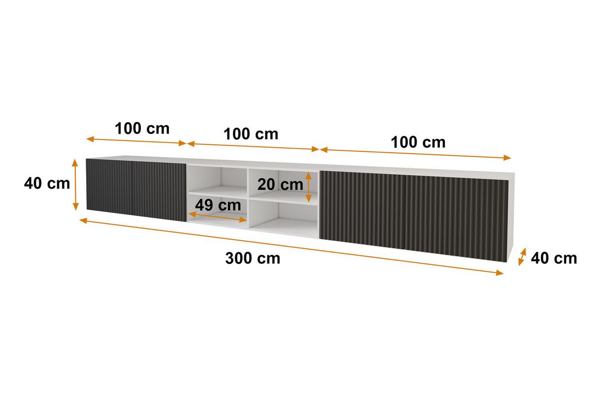LOWBOARD NOA-2-W 3x100x40x40 cm - Weiß / Schwarz - Schwarz, Holzwerkstoff (300/40/40cm) - ALTDECOR