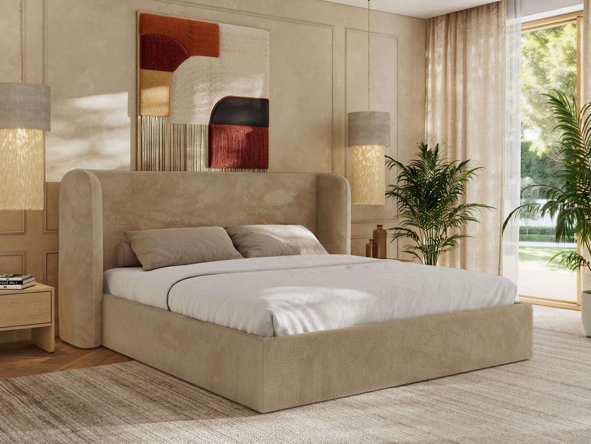 POLSTERBETT EMORA CLASSIC 160/200 - Beige Plüsch - Multipocket-Matratze - Beige, Textil (160/200cm) - MKS