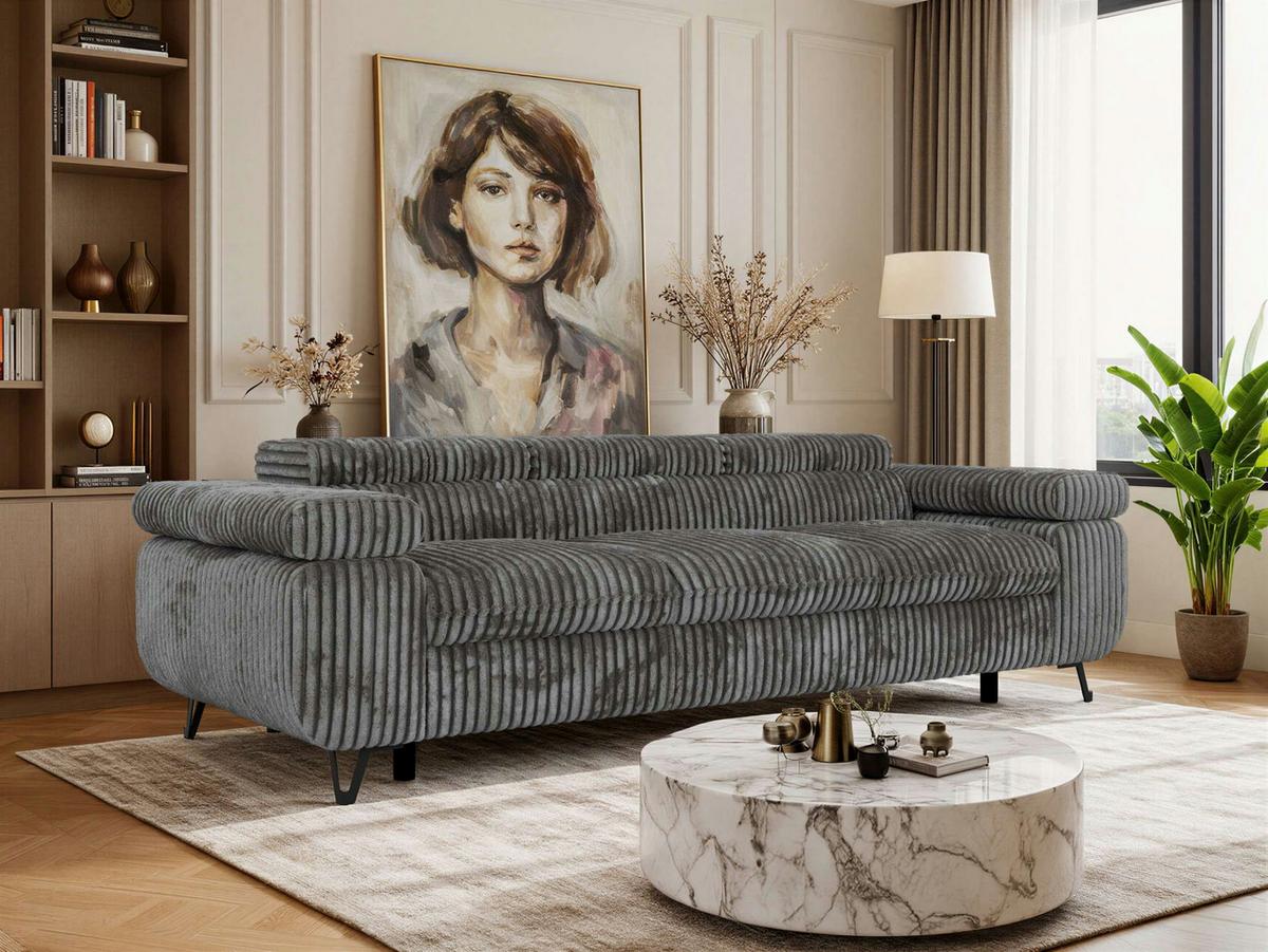 3-SITZER SOFA PETER - Grau Cord - Schwarz/Grau, Textil/Metall (262/76/99cm) - MKS
