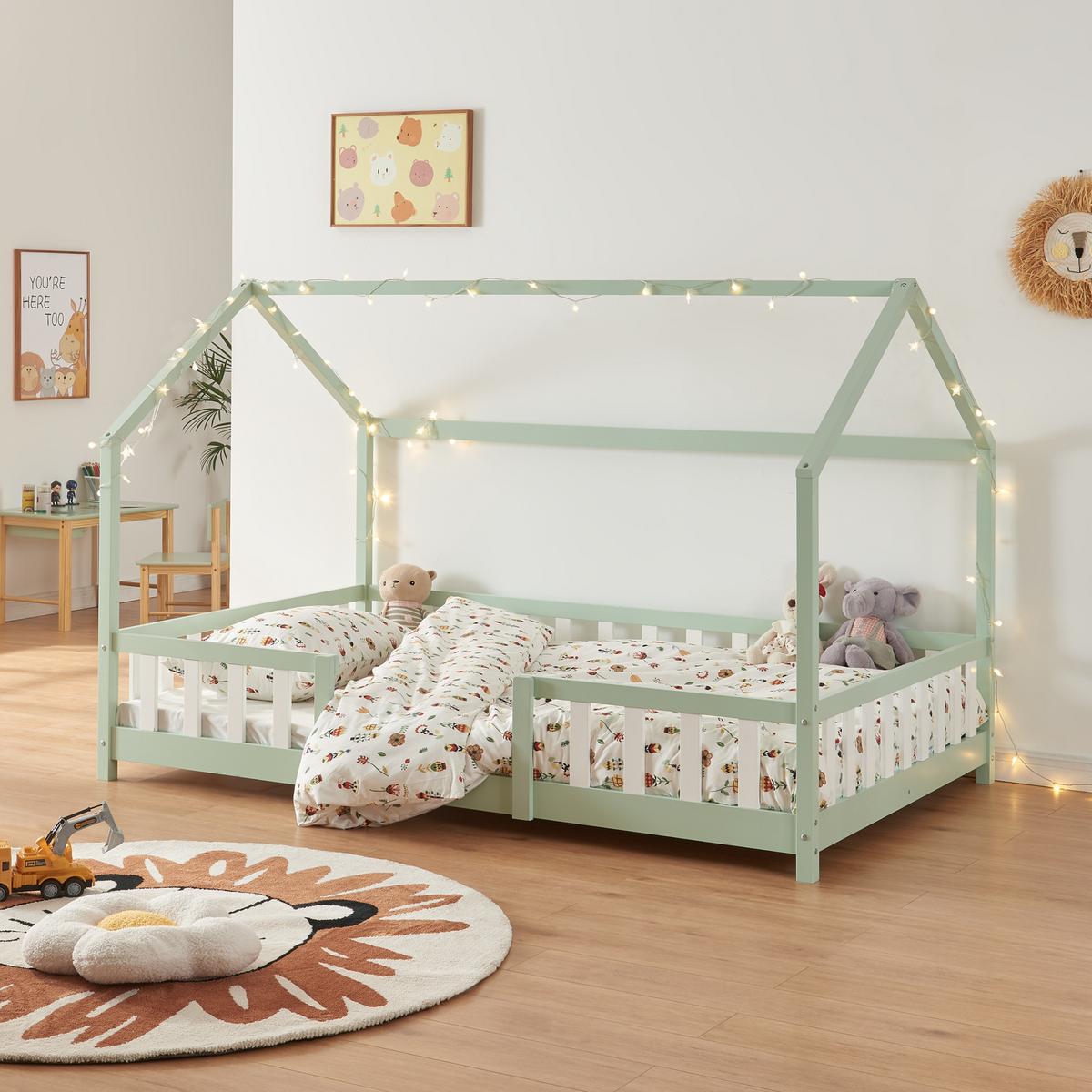 HAUSBETT Sisimiut - Weiß/Mintgrün, Holz (120/200cm) - [en.casa]