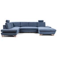 WOHNLANDSCHAFT CASA IV L-S Blau Plüsch-Stoff mit Schlaffunktion - Blau, Holz (344/100/199cm) - MASSENO