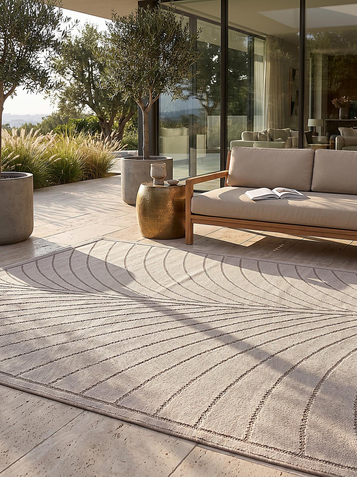TEPPICH Outdoor, Fußbodenheizung-geeignet, mit Blattmotiv, aus Polypropylen, ENGADIN in Beige, 160 x 230 cm - Beige, Textil (160/230cm) - KADIMA DESIGN