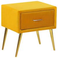 NACHTTISCH Samtstoff gelb/gold 1 Schublade 38/46/49 cm Flayat - Gelb/Goldfarben, Textil (46/49/38cm) - Beliani