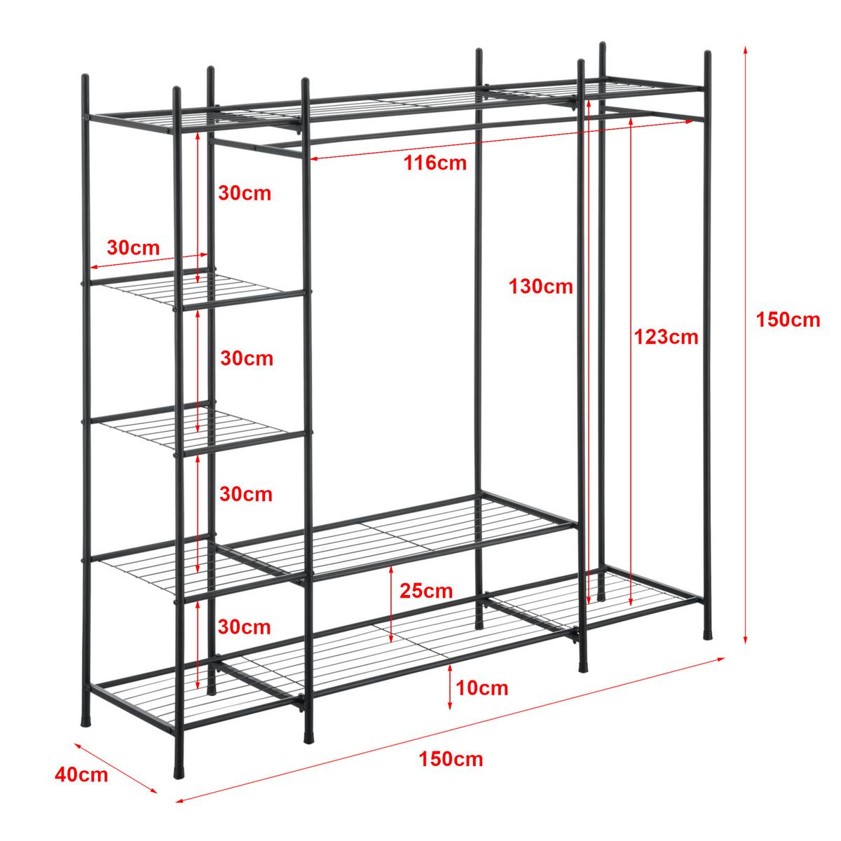 GARDEROBENSTÄNDER - Schwarz, Metall (150/150/40cm) - [en.casa]