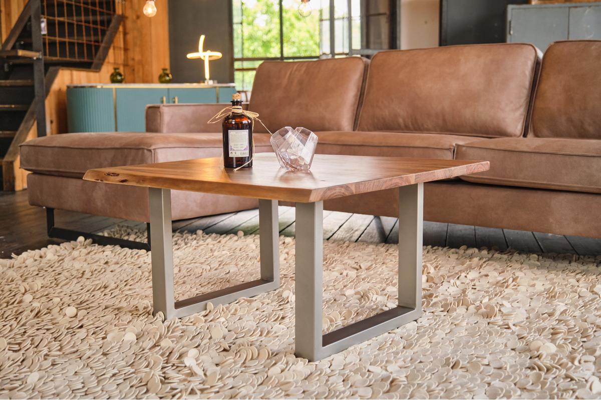 COUCHTISCH LORE Holz Akazie - Silberfarben/Zwetschgeholzfarben, Holz/Metall (80/80/42cm) - KAWOLA