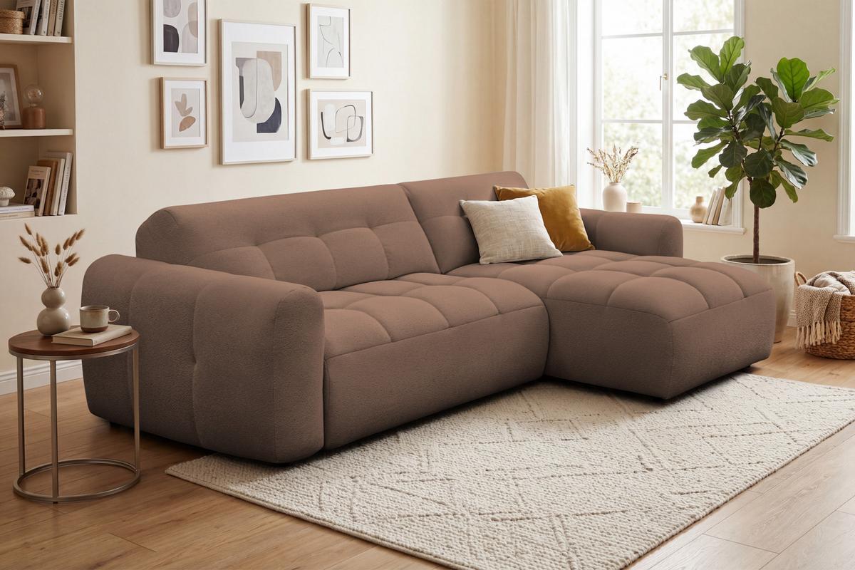 ECKSOFA LUMERO 4-Sitzer RECHTS, braun - Schwarz/Braun, Holz/Textil (275/166cm) - Courtois Laville