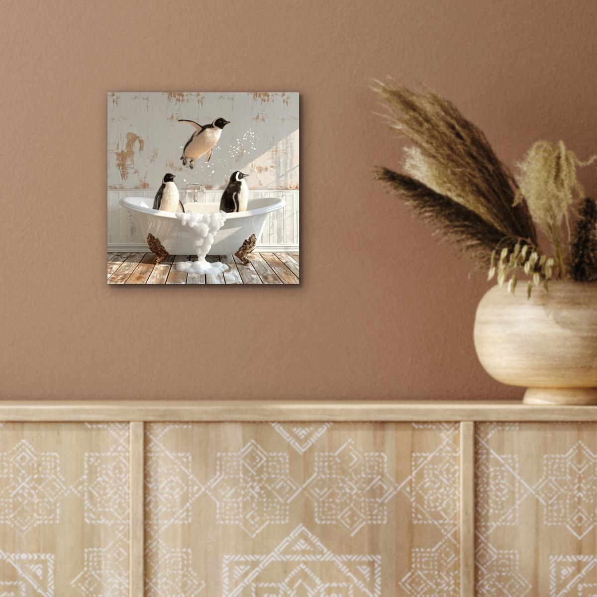 METALLBILD Vintage - Pinguin - Badewanne - Schaumstoff 20x20 cm - Schwarz, Metall (20/20cm) - MuchoWow