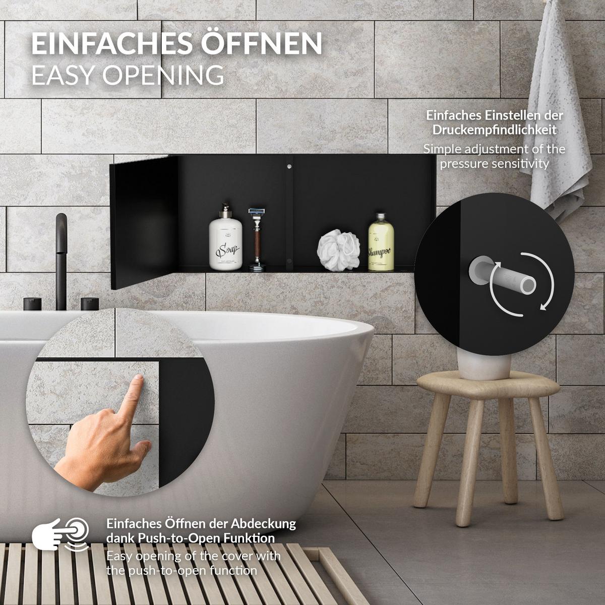 DUSCHNISCHE Edelstahl mit befliesbarer Tür Schwarz 25,5/55,5 cm - Schwarz, Metall (60/10/30cm) - LuxeBath
