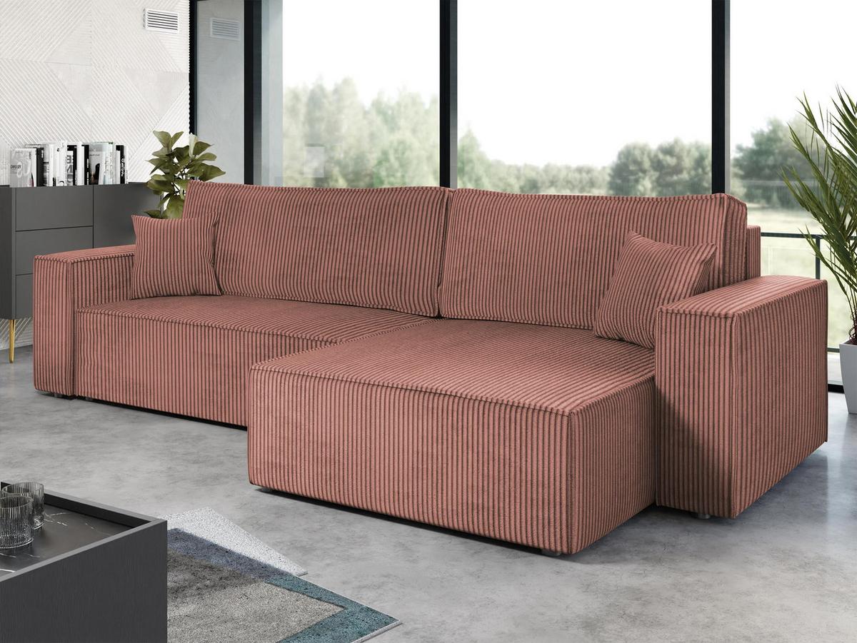 ECKSOFA Karl Cord Maxi - Schwarz/Rosa, Holz/Kunststoff (272/145cm) - MIRJAN24