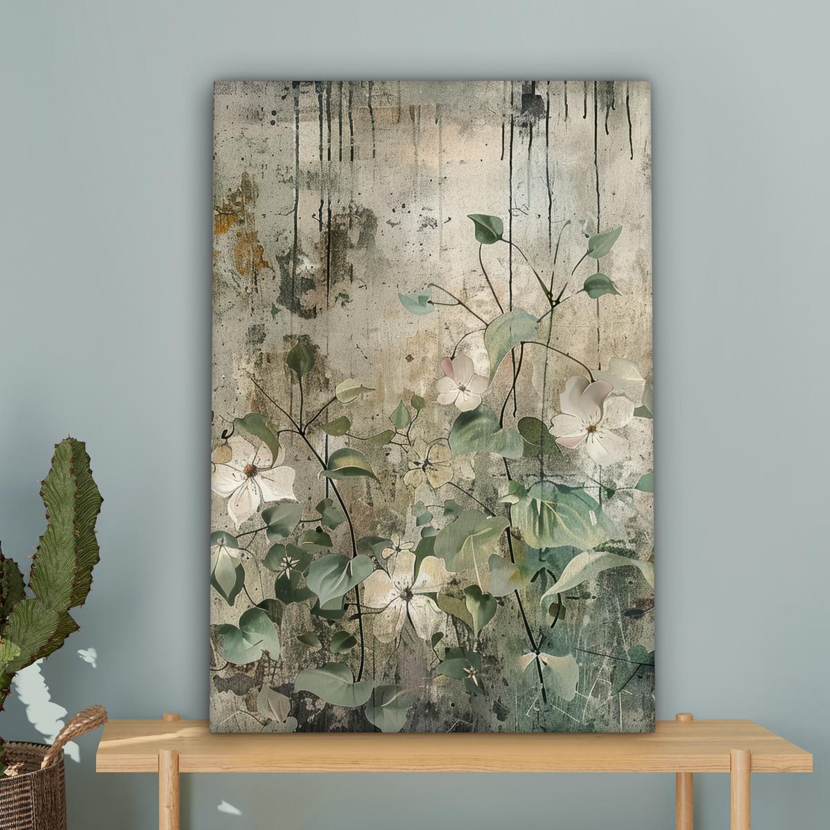LEINWANDBILD Blumen - Blätter - Abstrakt - Modern Wanddeko 40x60 cm - Grau, Textil (40/60cm) - MuchoWow
