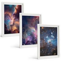 BILDER SET 3er Set - 40x60 cm Weißer Rahmen - Kosmische Sternenlandschaften - Weiß, Kunststoff (40/60cm) - TULUP