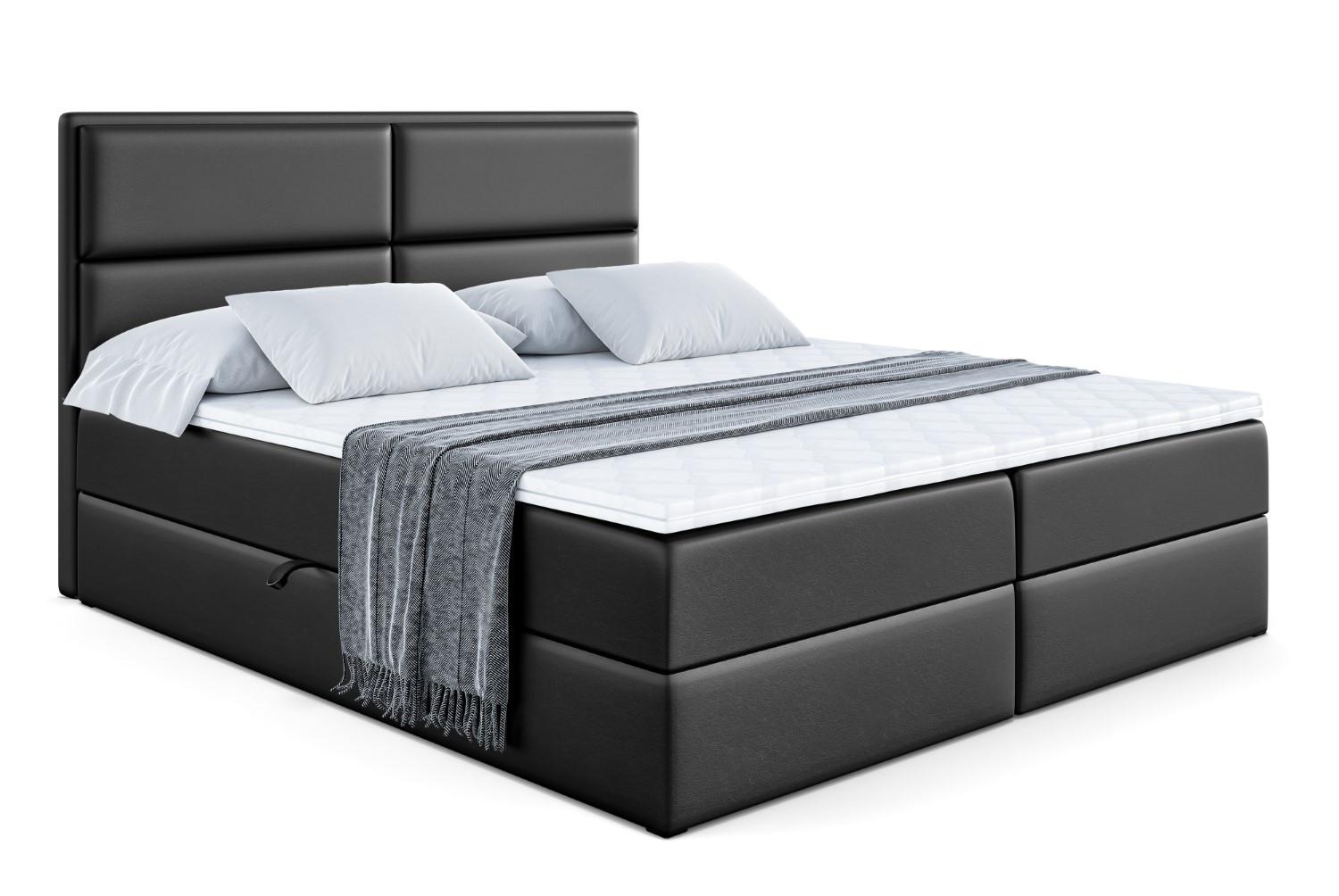 BOXBETT mit Matratze H4 und Lattenrost - AURA - 140x200 - H4 - Schwarz Hochglanz - Schwarz Hochglanz, Holzwerkstoff (140/200cm) - ALTDECOR