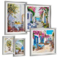 BILDER SET 5er Set - 50x50 cm & 20x30 cm & 40x60 cm Silberner Rahmen - Berglandschaften mit einem Fluss - Silberfarben, Kunststoff (40/60cm) - TULUP