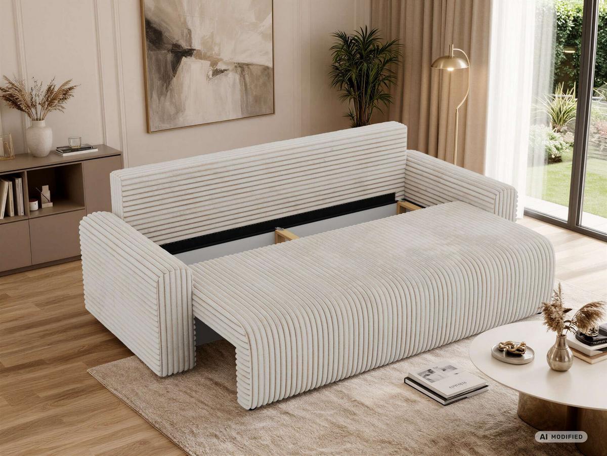 3-SITZER-SOFA NESSARO - Beige Cord - Beige/Schwarz, Kunststoff/Textil (243/92/90cm) - MKS