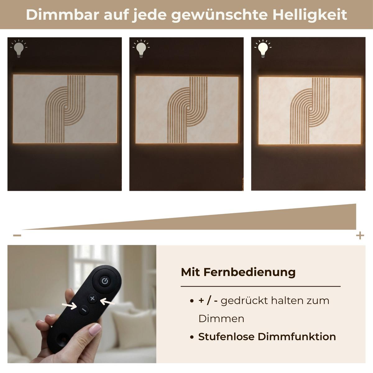 WANDLEUCHTE MIT AKKU Symmetrische Biegung - kupferfarbig 90x60 cm - Beige, Holzwerkstoff (90/60/8cm) - OnlyWow