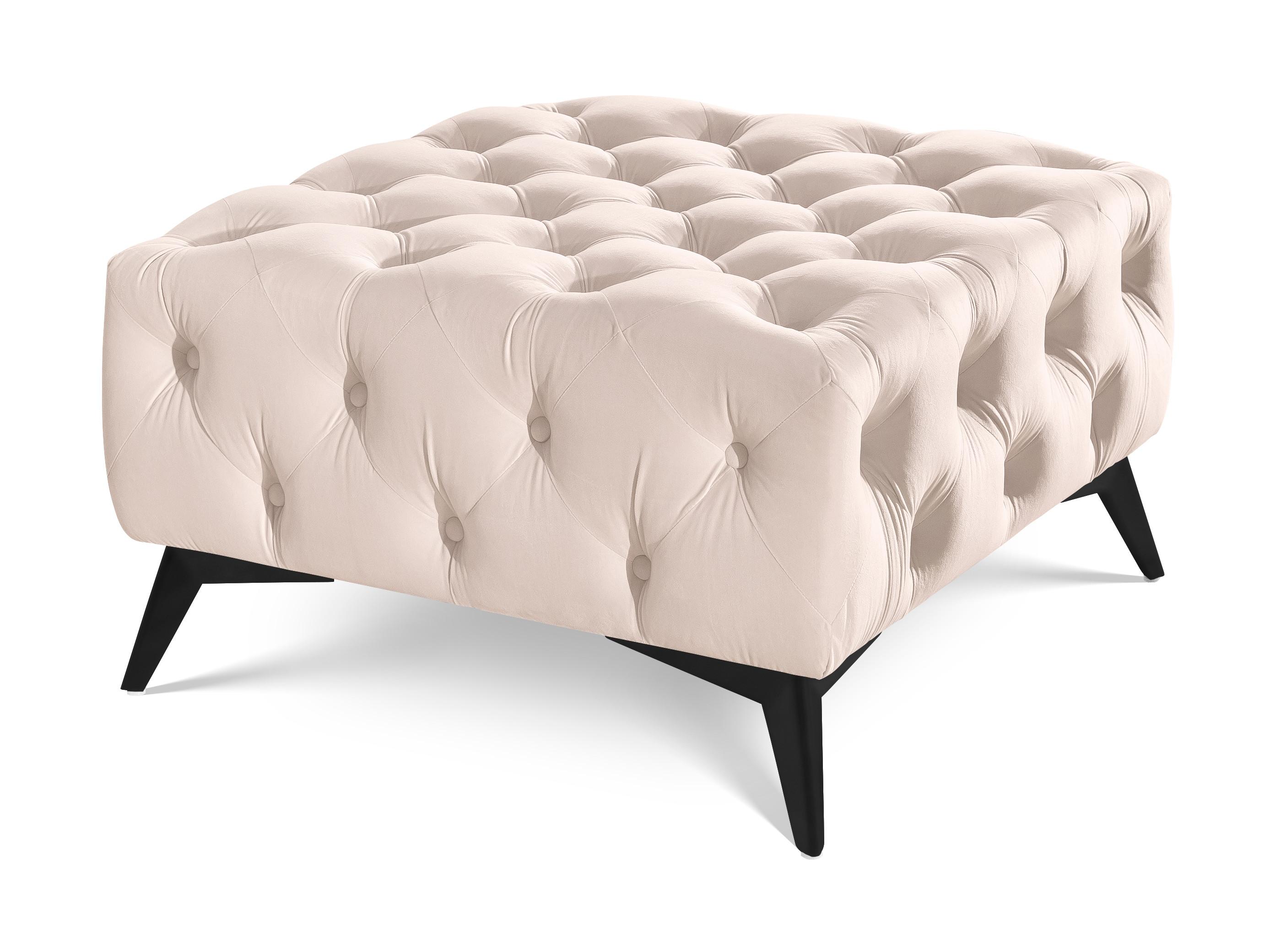HOCKER Chesterfield Whitby Beige Samt mit schwarzen Füßen - Beige/Schwarz, Holz/Textil (80/45/80cm) - S-Style Möbel
