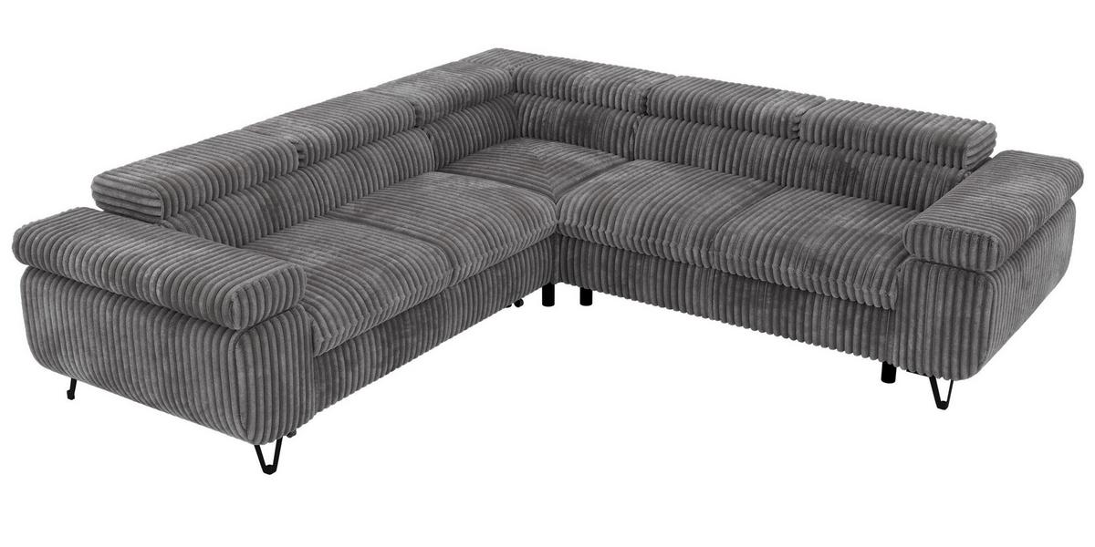 ECKSOFA QUADRO L - Grau Cord - Rechts Seite - Schwarz/Grau, Textil/Metall (269/269cm) - MKS
