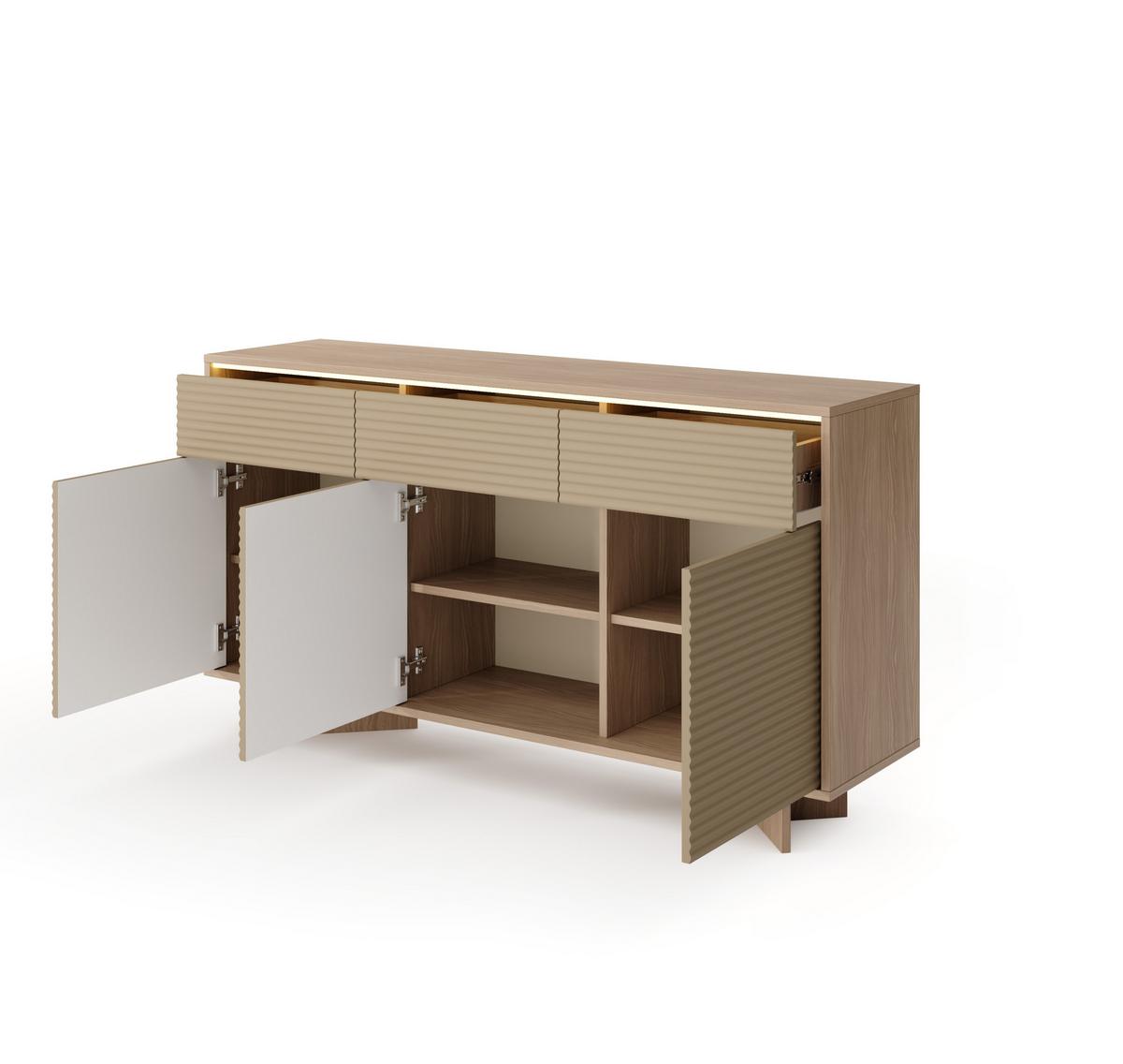 KOMMODE RIGATO 153,9/84,4/40cm mit 3 Schubladen 3 Türen Beige - Beige, Holzwerkstoff (153.9/84.4/40cm) - MASSENO
