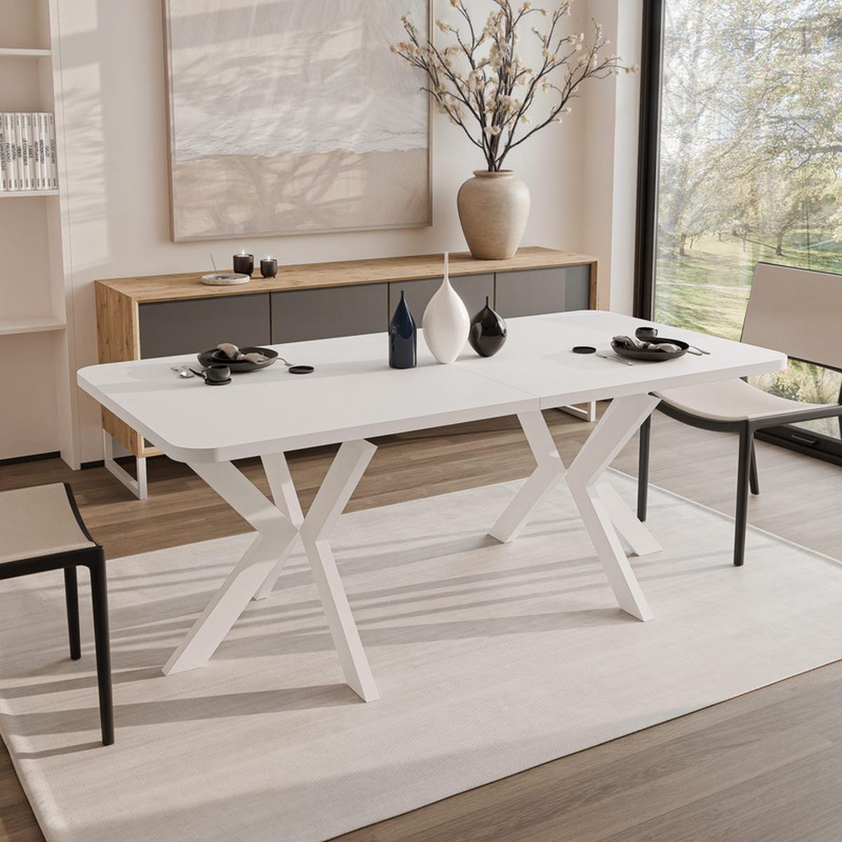 AUSZIEHTISCH DANTON 200/100/76 cm, Weiß - Weiß, Holzwerkstoff/Metall (100/200/76cm) - Idohome