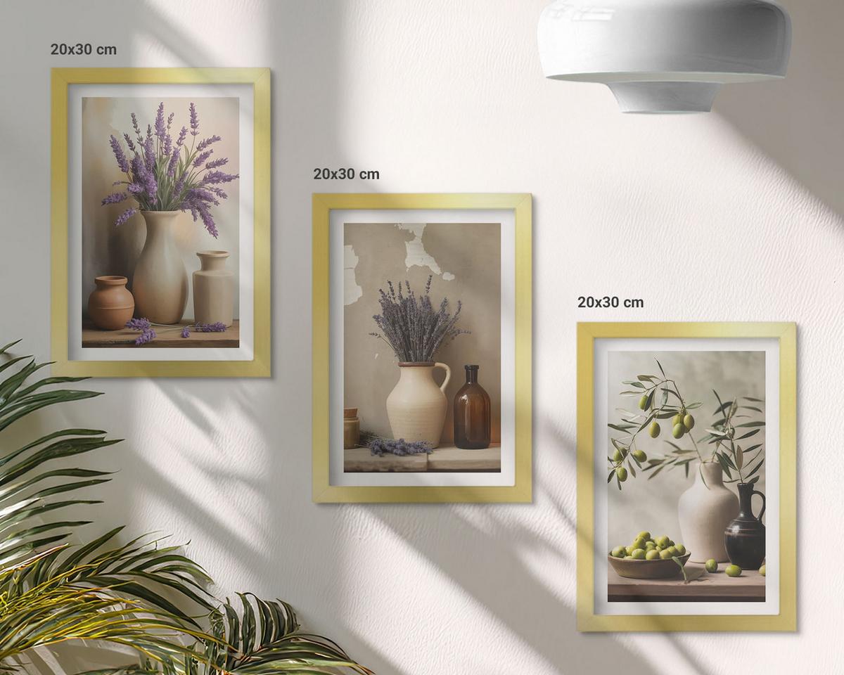 BILDER SET 3er Set - 20x30 cm Goldrahmen - Blumen in Vasen, Oliven, Dekorationen - Goldfarben, Kunststoff (20/30cm) - TULUP
