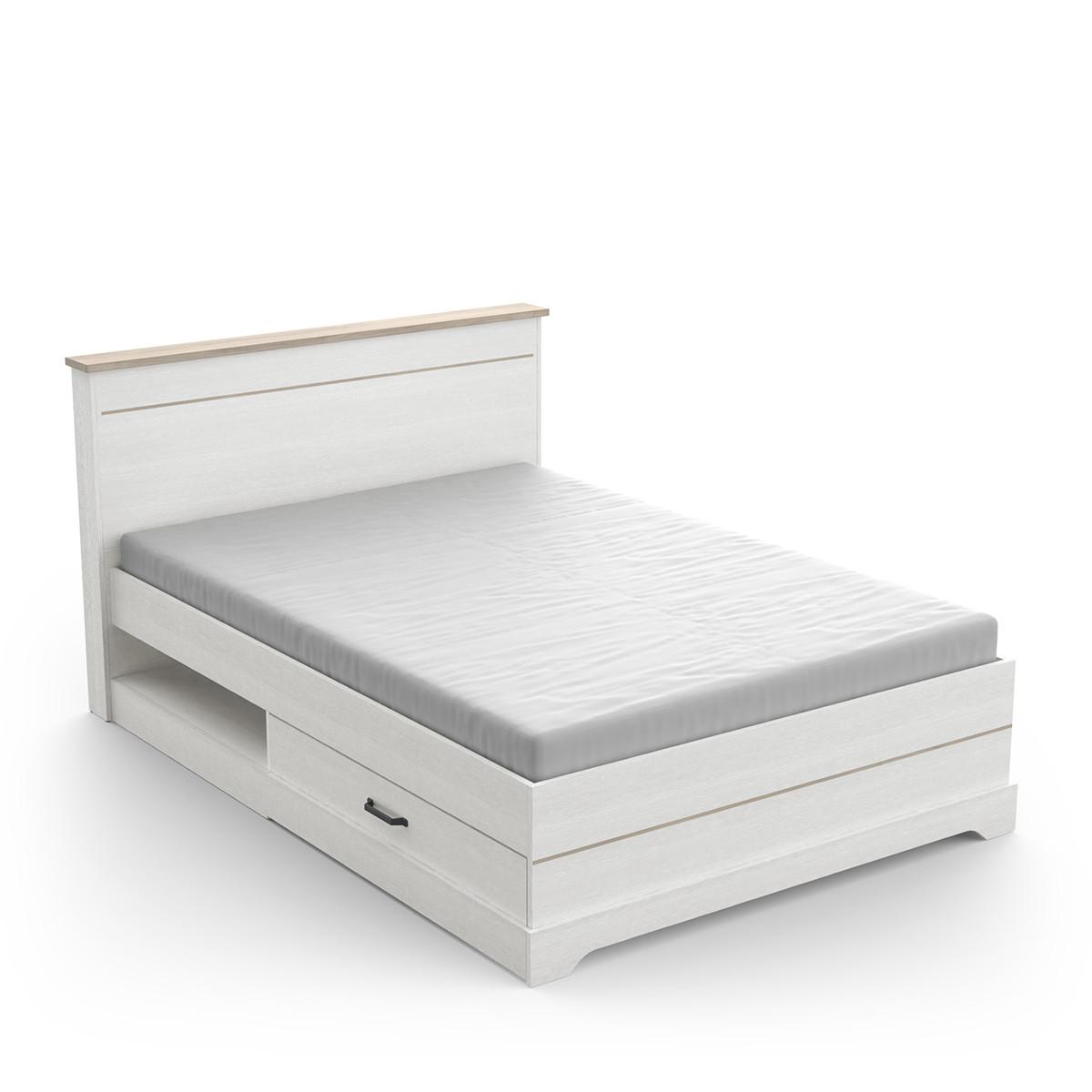 BETT mit 2 Schubladen und 2 Nischen 140x190 cm weiß Cottage - Weiß, Holzwerkstoff (190/140cm) - Calicosy