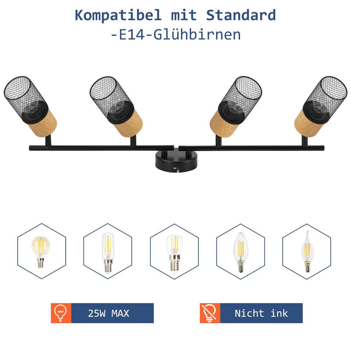 DECKENSTRAHLER Wilhelmshaven 4-flammig 62.5/9/23 cm - Schwarz, Metall (62.5/9/23cm) - Nettlife