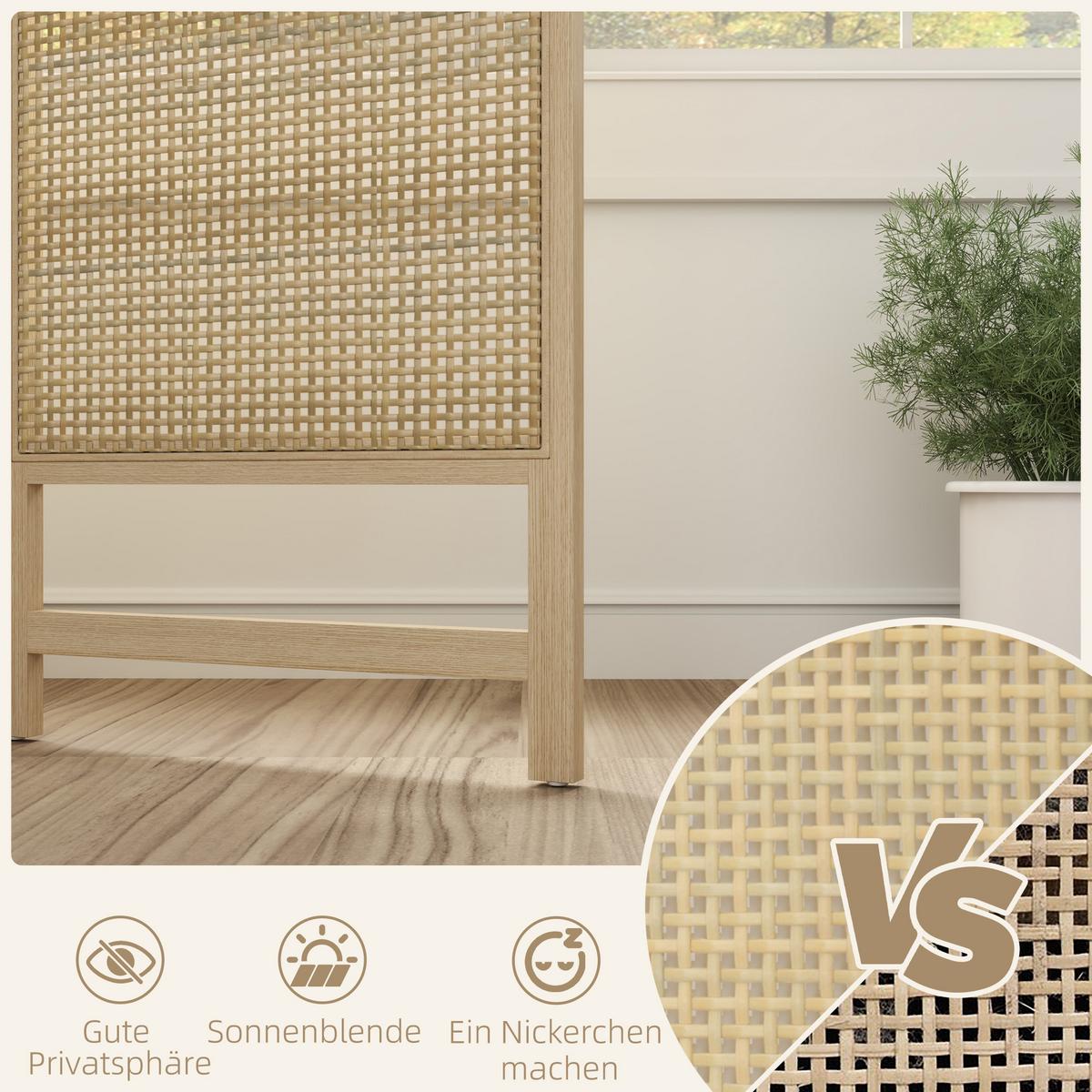 PARAVENT3-TEILIG 135 x 180 cm, Natur - Naturfarben, Kunststoff (1.7/180/135cm) - HOMCOM