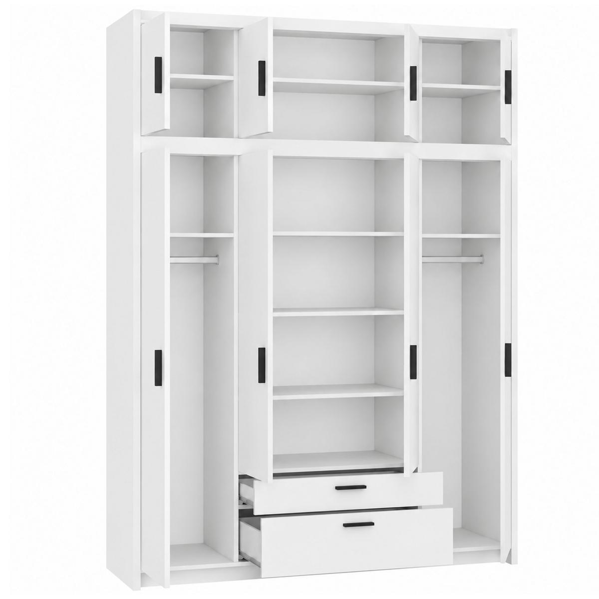 DREHTÜRENSCHRANK Elena mit 4 Türen und 2 Schubladen, mit Aufsatz Weiß - Weiß, Holzwerkstoff (176/245/53cm) - Beautysofa