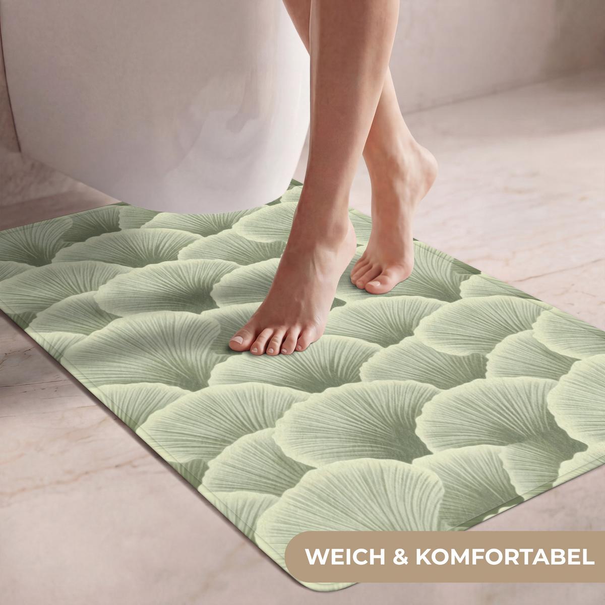WC-VORLEGER Fächer - Blatt - Grün Toilettenvorleger 60x90 cm - Pastellgrün, Textil (60/1cm) - OnlyWow