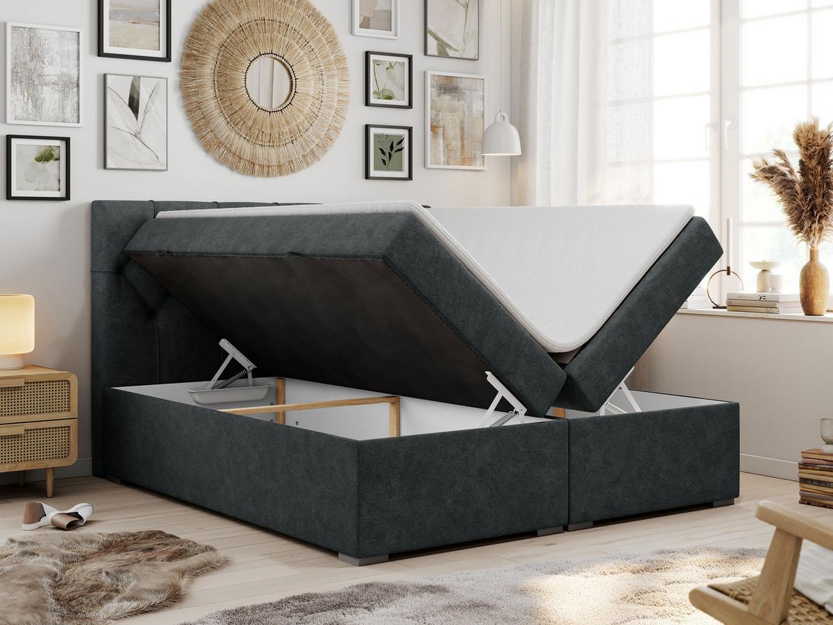 BOXBETT ALDA 200/200 Dunkelgrau Struktur - H3 - Dunkelgrau, Holz/Textil (200/200cm) - MKS