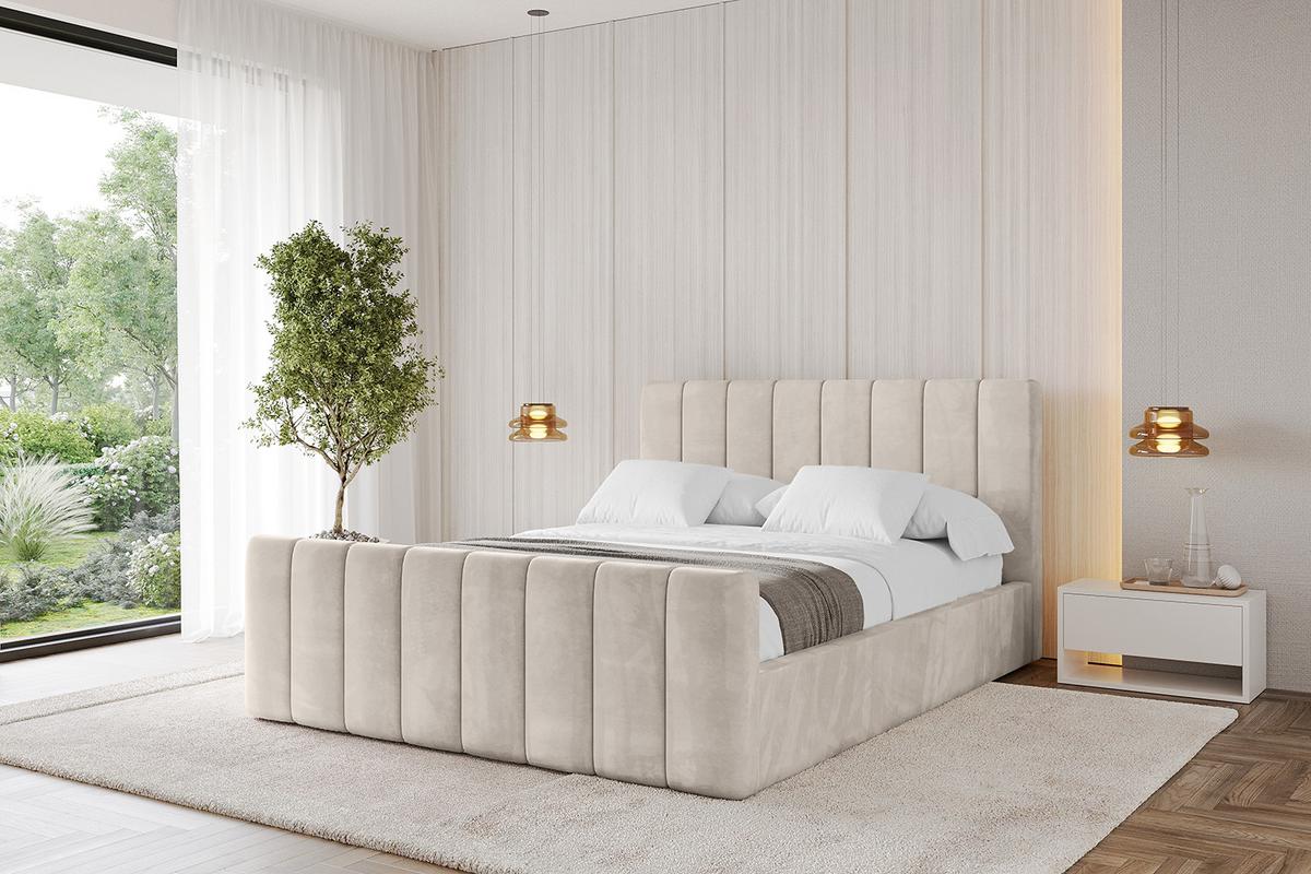POLSTERBETT mit Bettkasten, Fußteil und Lattenrost, Boxbett mit Matratze H3/H4 - STERA-Z 160x200 Beige - Beige, Holzwerkstoff/Textil (160/200cm) - ALTDECOR