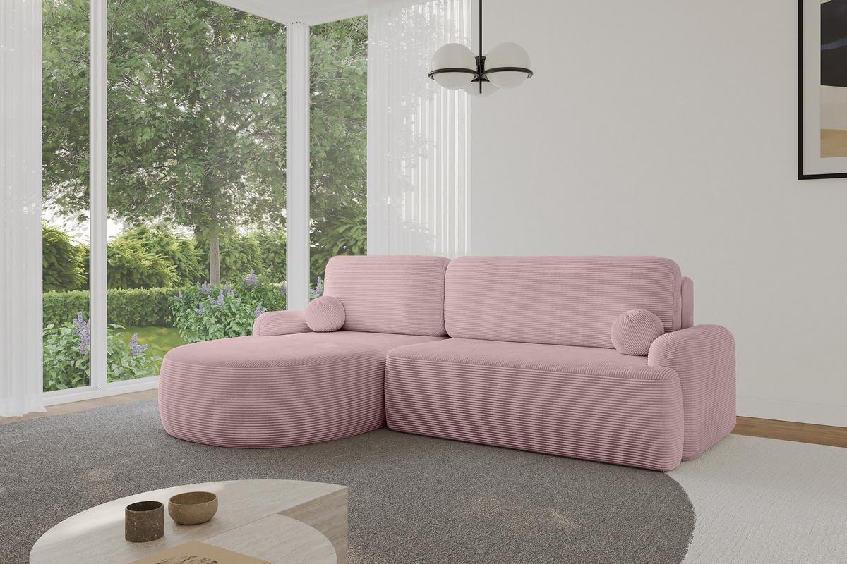 ECKSOFA mit Schlaffunktion und Bettkasten LIRA-L - 264x172x89 Rosa - Rosa, Holzwerkstoff/Textil (264/172cm) - ALTDECOR