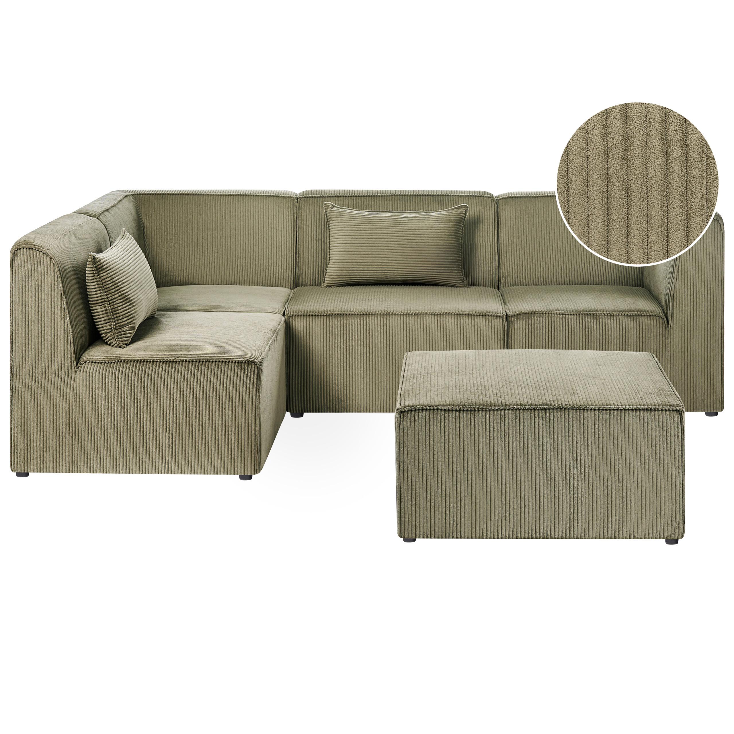 ECKSOFA Modul 4-Sitzer rechtsseitig Grün Cord mit Ottomane Lemvig - Grün, Textil (250/166cm) - Beliani
