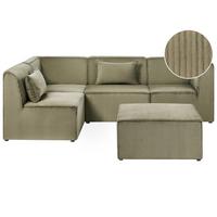 ECKSOFA Modul 4-Sitzer rechtsseitig Grün Cord mit Ottomane Lemvig - Grün, Textil (250/166cm) - Beliani