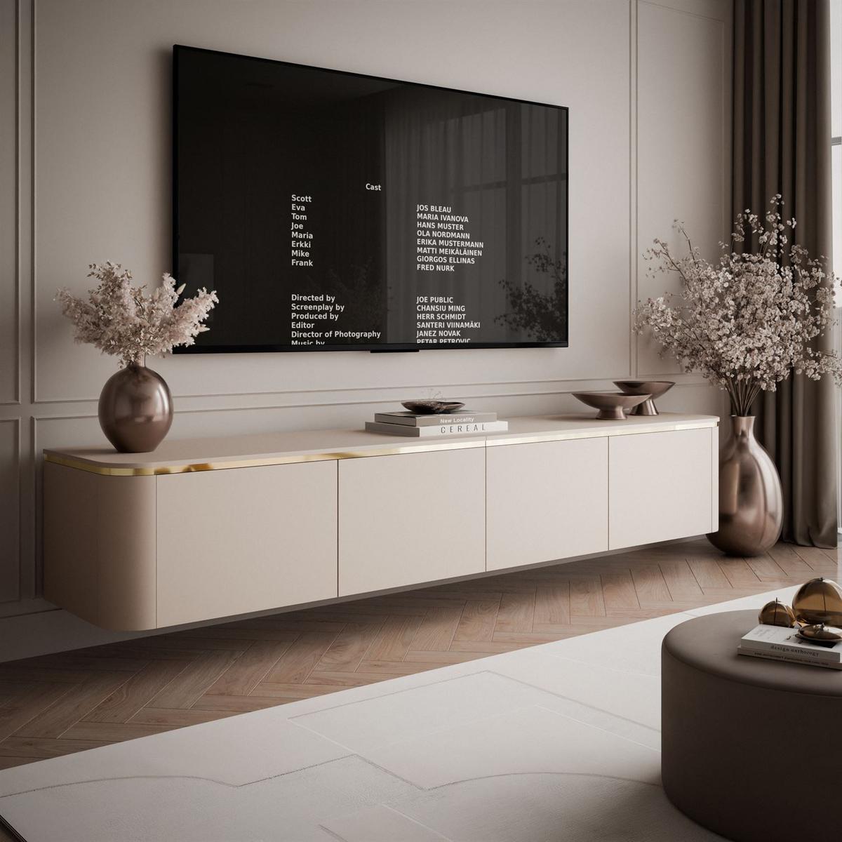 TV-RACK AVELINE 200 cm hängend mit LED-Beleuchtung - Kaschmir, Holzwerkstoff (200/35/40cm) - Lookway