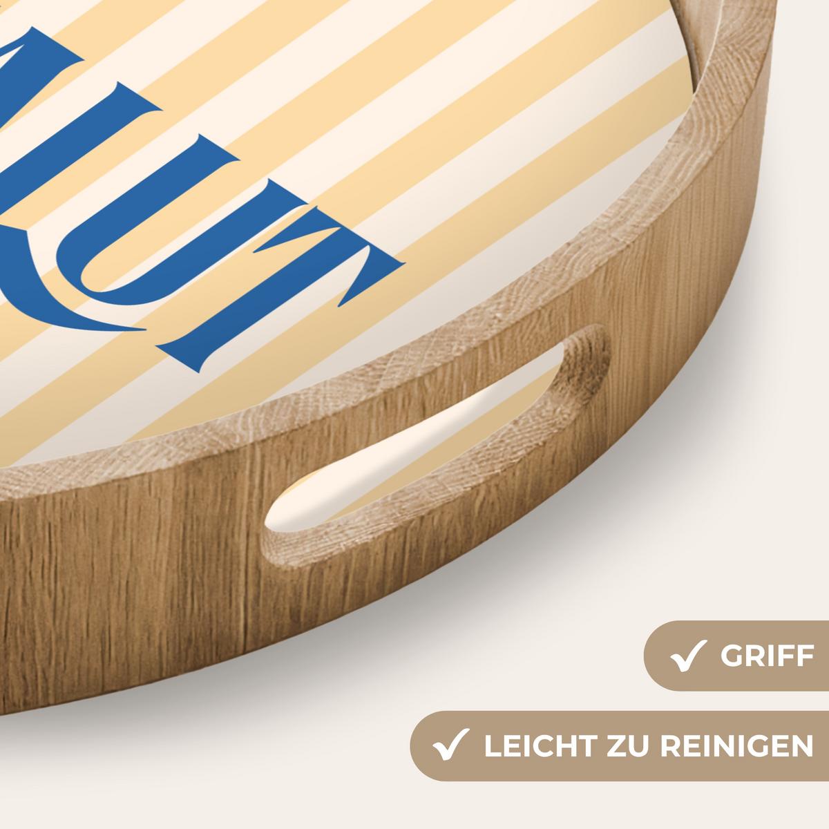 TABLETT Salut - Zitat - Streifen - Gelb - Blau - Weiß 40x40 cm - Beige, Holz (40/5/5cm) - OnlyWow
