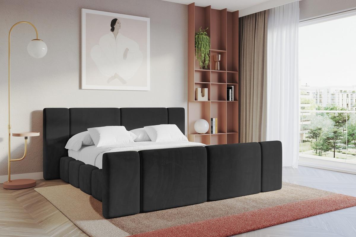 POLSTERBETT mit Bettkasten, Fußteil und Lattenrost, Boxbett ohne Matratze - NILO-Z 160x200 Schwarz - Schwarz, Holzwerkstoff/Textil (160/200cm) - ALTDECOR