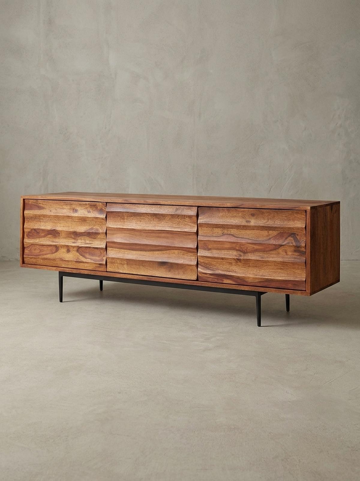 LOWBOARD Mango Massivholz Metall Industrial Stil für Fernseher bis 55 Zoll - Schwarz/Braun, Holz/Metall (147/50/38cm) - KADIMA DESIGN