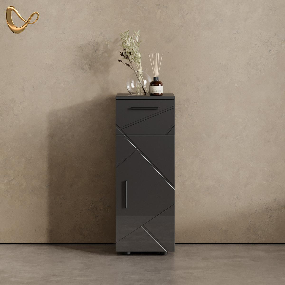 MIDISCHRANK Ronco Anthrazit Hochglanz 30 x 81 cm - Schwarz Hochglanz, Holzwerkstoff (30/81/30cm) - Livinity®