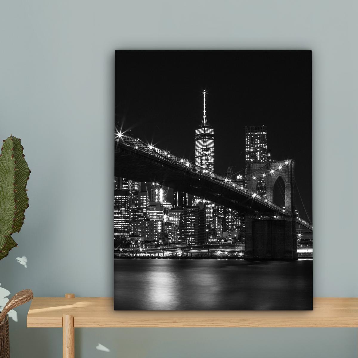 LEINWANDBILD New York - Brooklyn - Brücke Room Decor 30x40 cm - Schwarz, Textil (30/40cm) - MuchoWow