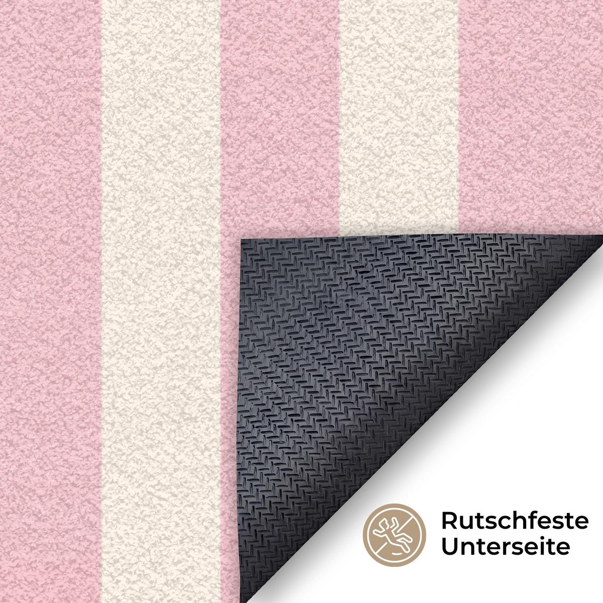 FUSSMATTE Hola - Zitat - Streifen - Pastell - Rosa - Rot - Weiß Schmutzfangmatte 120x80 cm - Rosa, Kunststoff (120/0.4cm) - MuchoWow