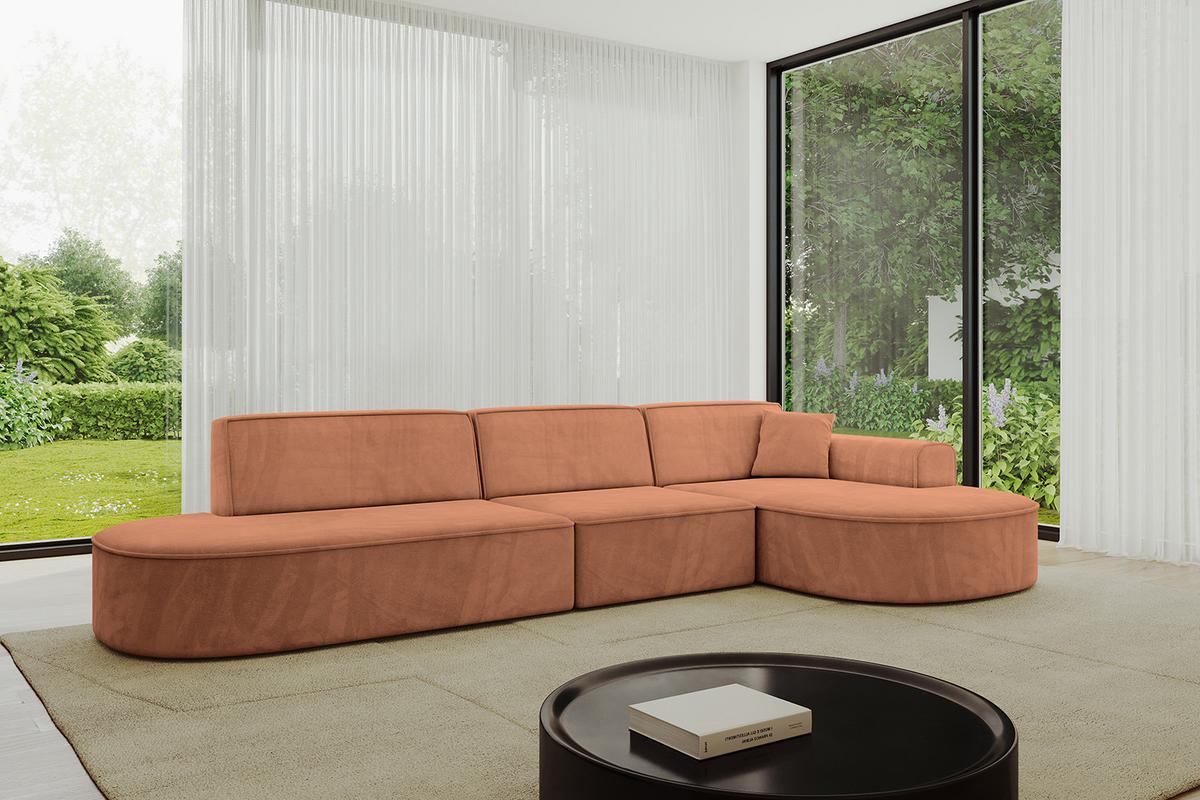 ECKSOFA Ottomane Rechts MARI-L2 - 328x171x79 cm Orange Velours - Schwarz/Orange, Holzwerkstoff/Kunststoff (171/328cm) - ALTDECOR
