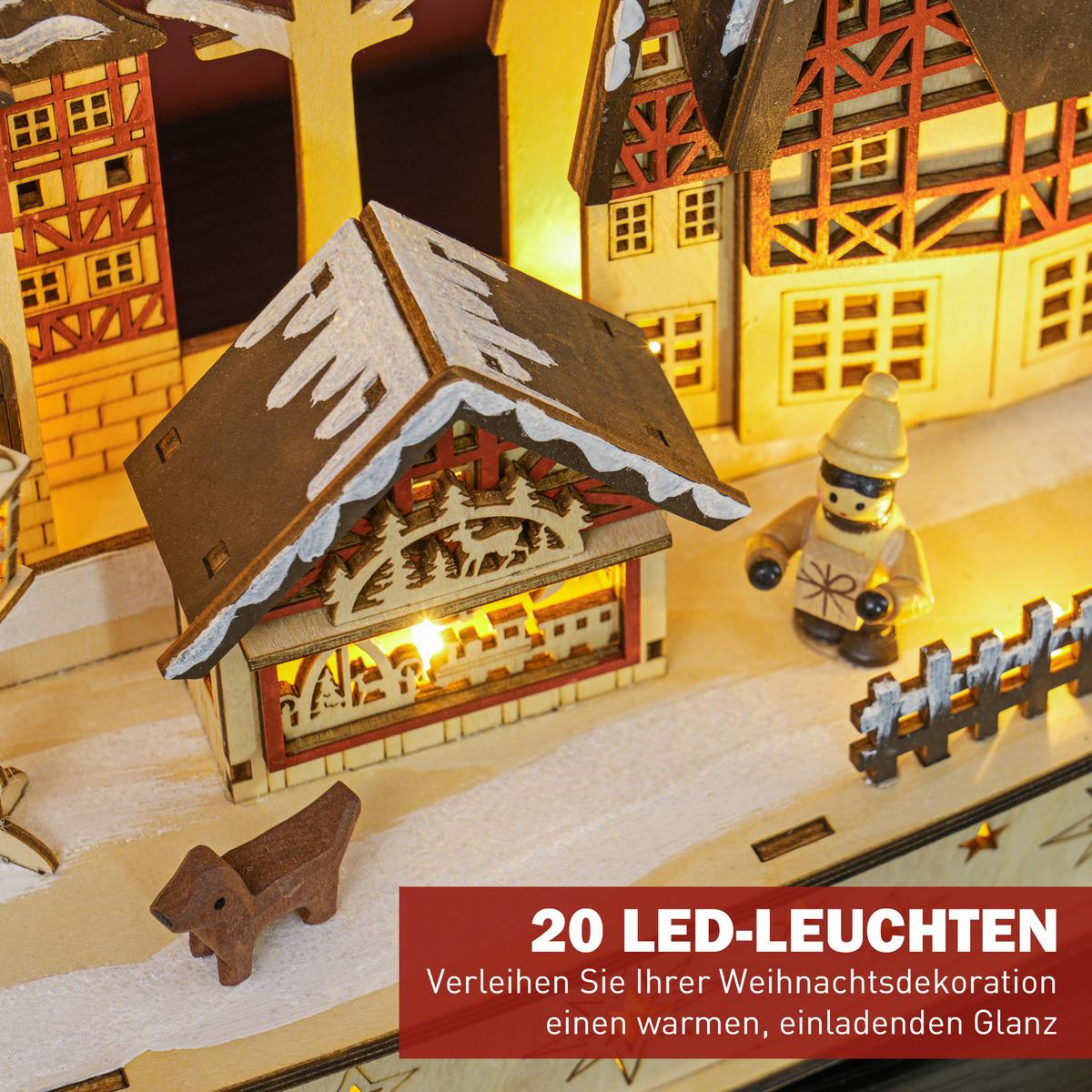 WEIHNACHTSDORF LED Winterlandschaft mit Waldszene, Weihnachtshäusern, Natur - Naturfarben, Holz (12/30/45cm) - HOMCOM
