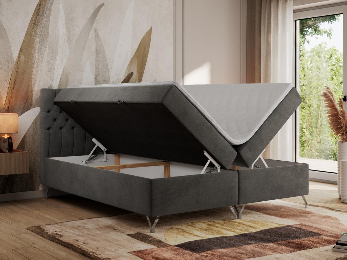 BOXBETT GRIMALDI 200/200 Dunkelgrau Velvet - H3 - Dunkelgrau, Holz/Textil (200/200cm) - MKS